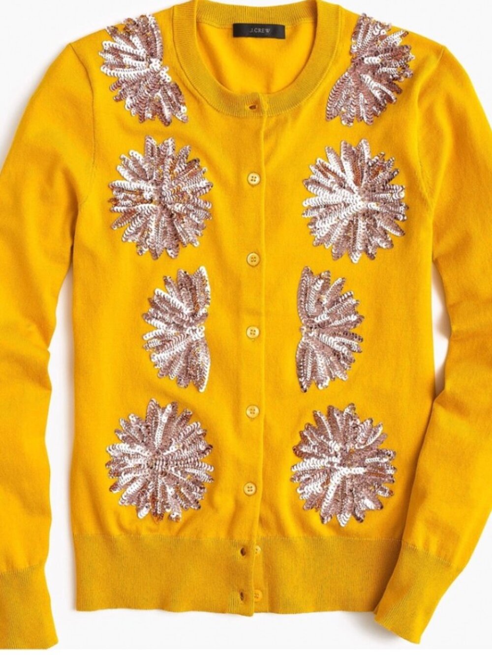 J. Crew Sequin Flower Jackie Cardigan Sweater XXS Gold Yellow Old Money